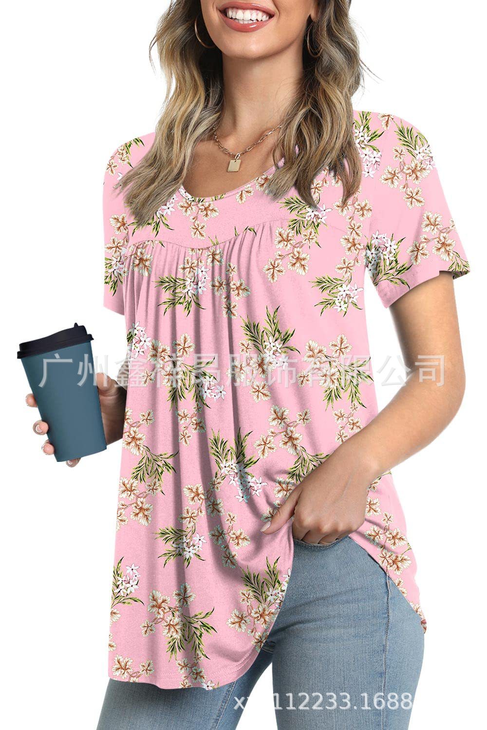 Women&#039;s Tunic Top Casual Fashion  Short Sleeve Loose Shirt Elegant And Light