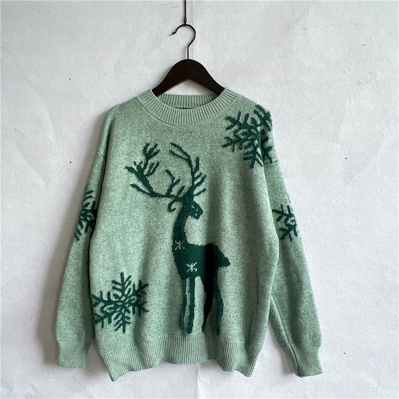 Women's Fashion Round Neck Long Sleeve Knitted Christmas Sweater