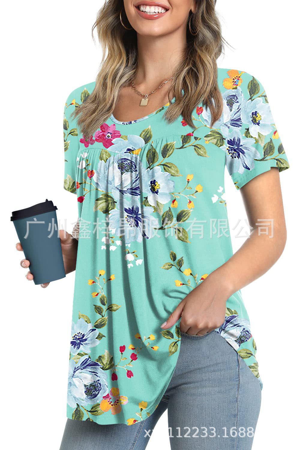 Women&#039;s Tunic Top Casual Fashion  Short Sleeve Loose Shirt Elegant And Light