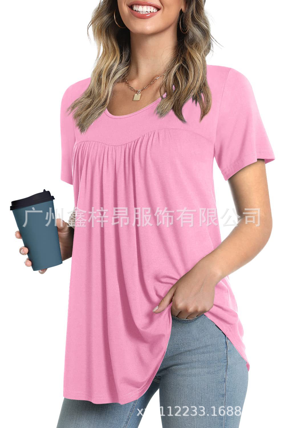 Women&#039;s Tunic Top Casual Fashion  Short Sleeve Loose Shirt Elegant And Light