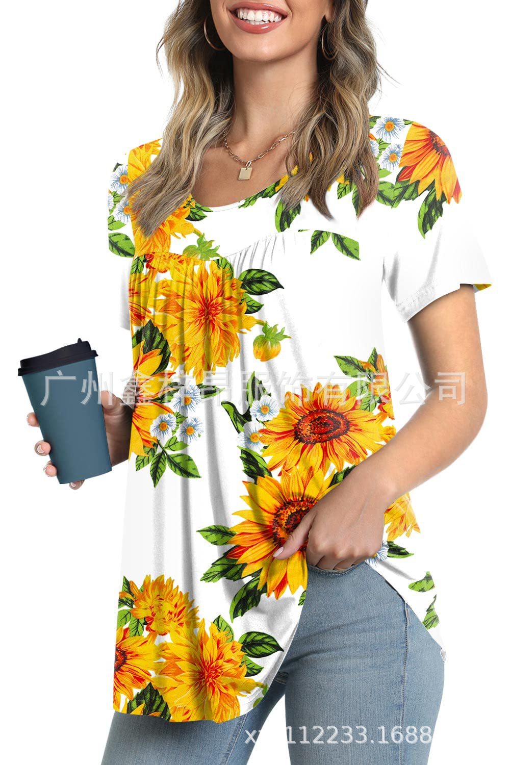 Women&#039;s Tunic Top Casual Fashion  Short Sleeve Loose Shirt Elegant And Light