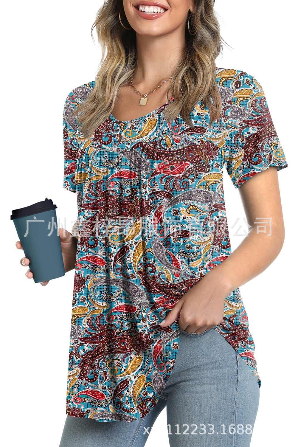 Women&#039;s Tunic Top Casual Fashion  Short Sleeve Loose Shirt Elegant And Light