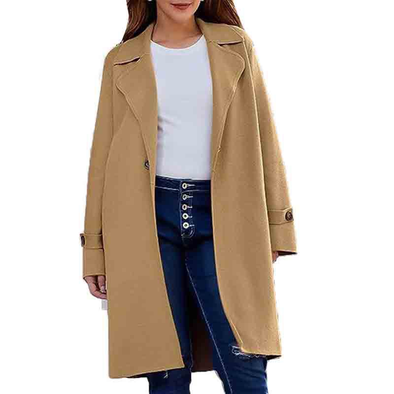 Long Sleeve Lapel Button Baggy Coat Women