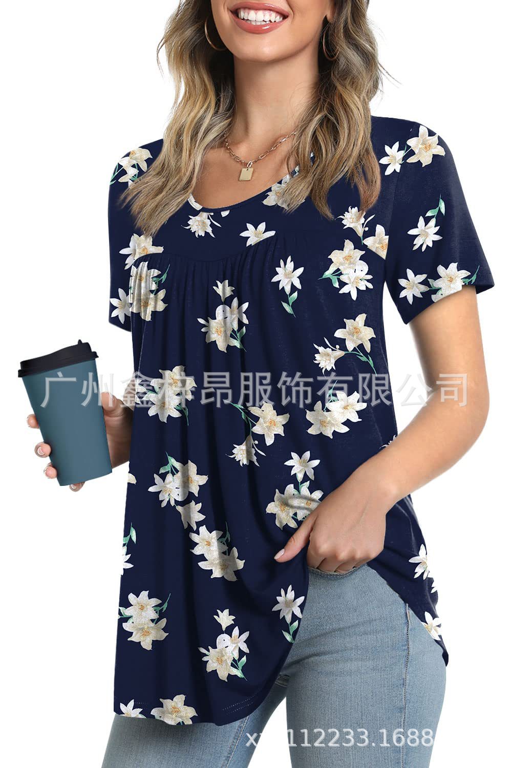 Women&#039;s Tunic Top Casual Fashion  Short Sleeve Loose Shirt Elegant And Light