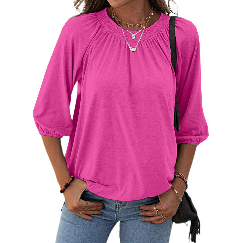 Women&#039;s Summer Temperament Pullover Round Neck Loose-fitting Three-quarter Sleeves T-shirt Women