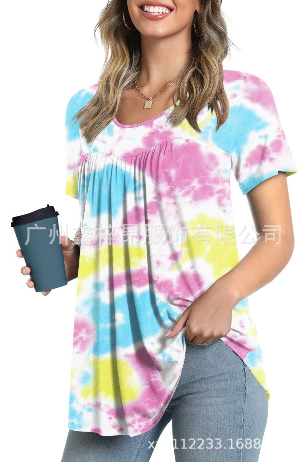 Women&#039;s Tunic Top Casual Fashion  Short Sleeve Loose Shirt Elegant And Light