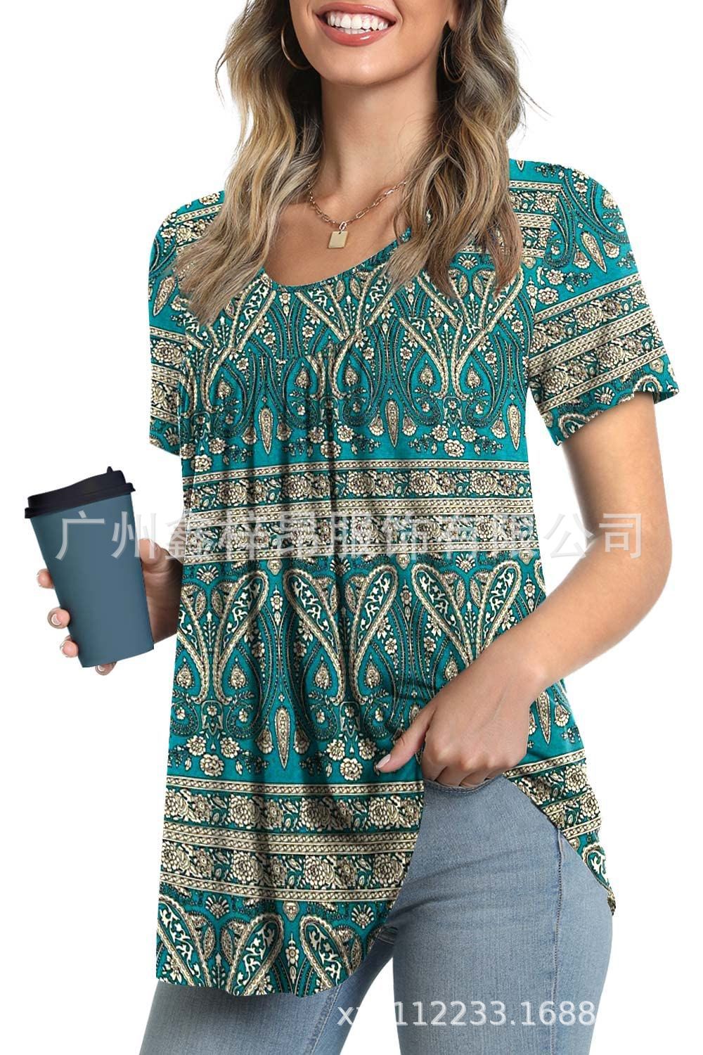 Women&#039;s Tunic Top Casual Fashion  Short Sleeve Loose Shirt Elegant And Light