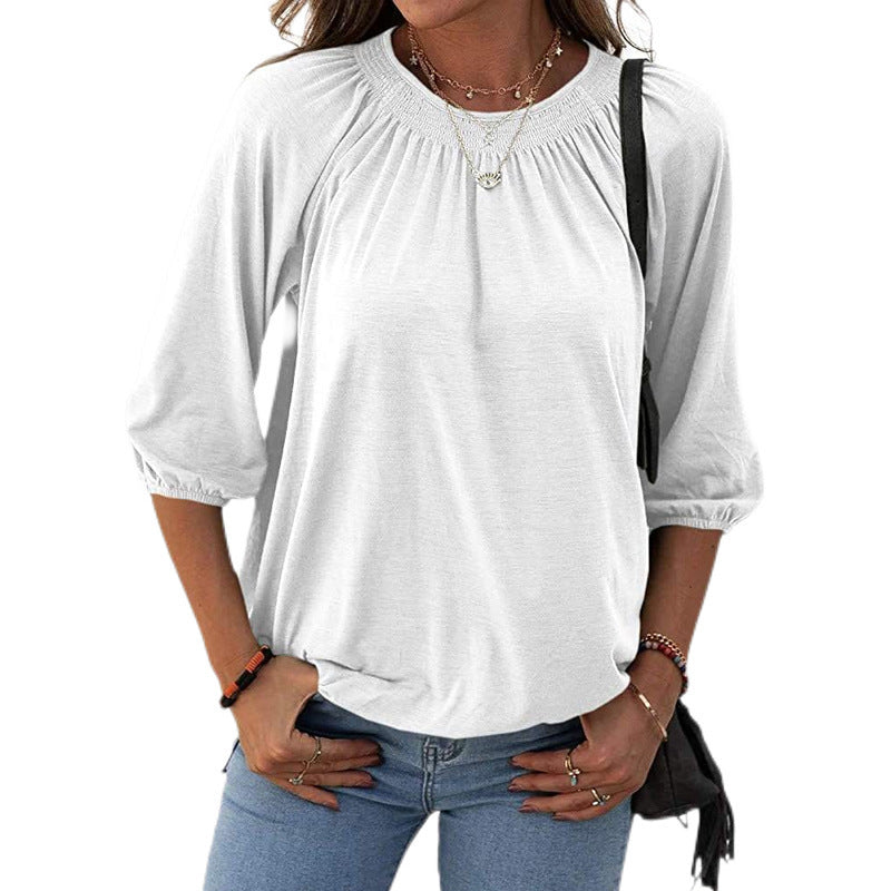 Women&#039;s Summer Temperament Pullover Round Neck Loose-fitting Three-quarter Sleeves T-shirt Women