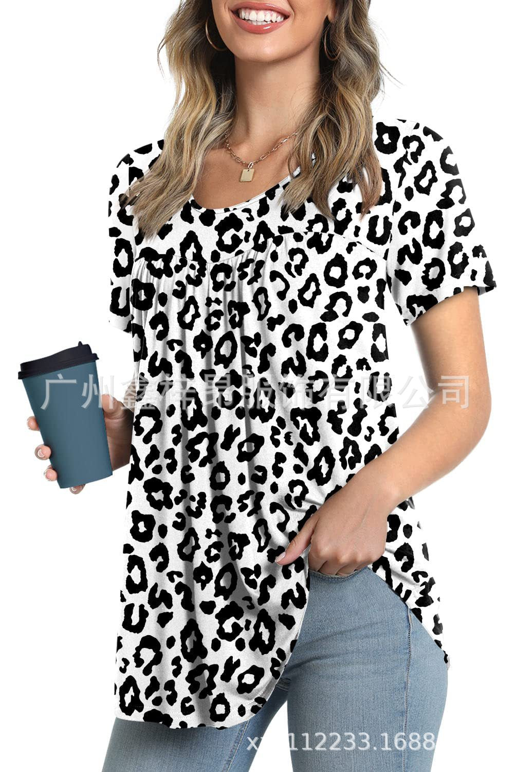 Women&#039;s Tunic Top Casual Fashion  Short Sleeve Loose Shirt Elegant And Light