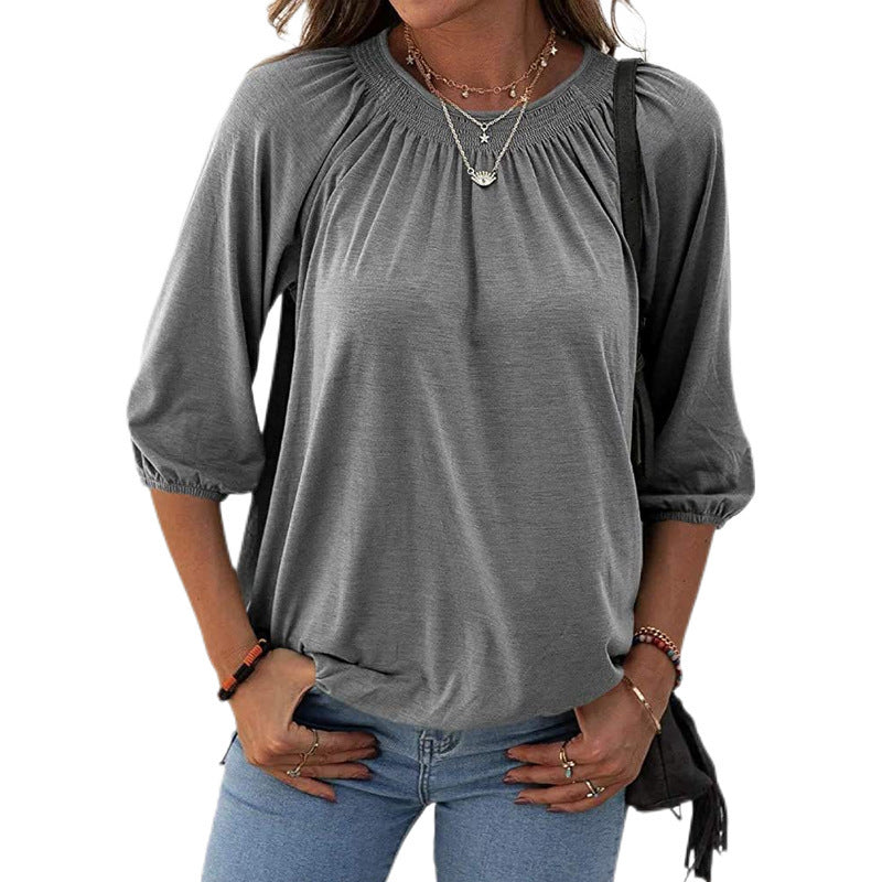 Women&#039;s Summer Temperament Pullover Round Neck Loose-fitting Three-quarter Sleeves T-shirt Women