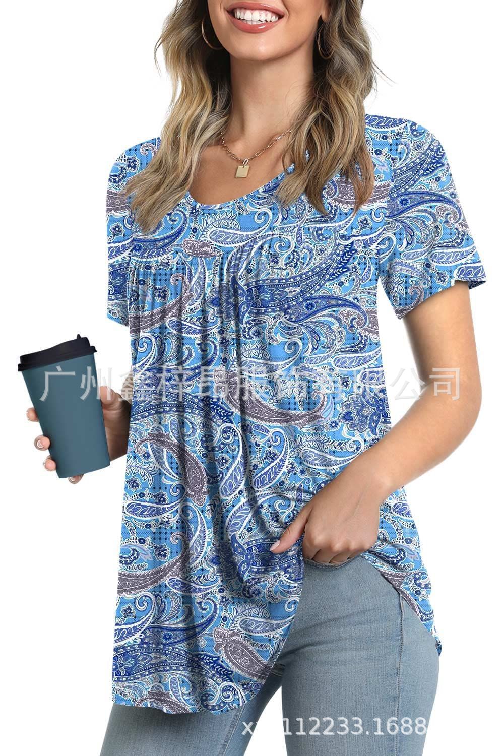 Women&#039;s Tunic Top Casual Fashion  Short Sleeve Loose Shirt Elegant And Light