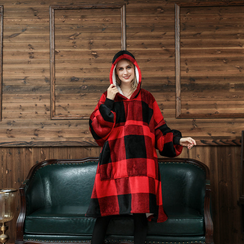 Ovesized Wearable Blanket Hoodie Winter Cute Print Fleece Sleepwaer Warm And Cozy Sofa Homewaer