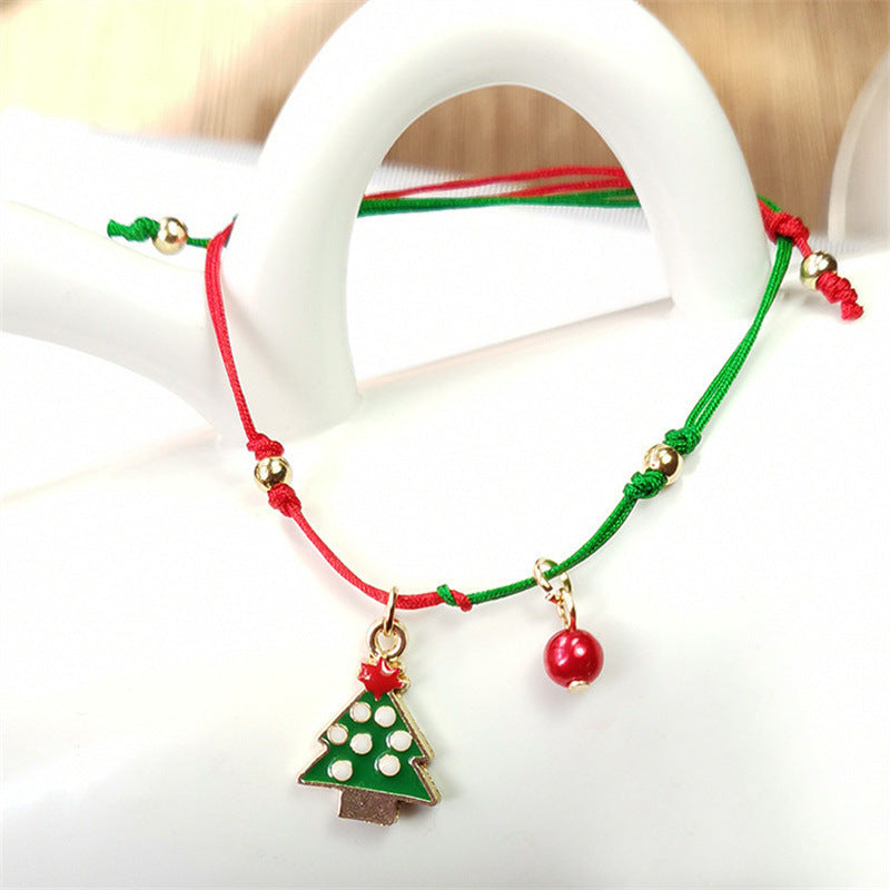 Cross-border New Arrival Christmas Ornaments All-match Santa Claus Snowflake Elk Bracelet Hand-woven Bracelet For Women Wholesale