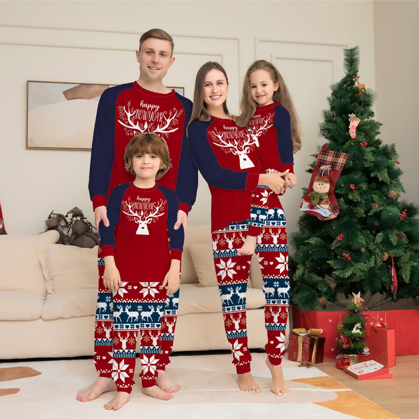 Color Matching Elk Christmas Parent-child Wear Homewear Pajamas Suit