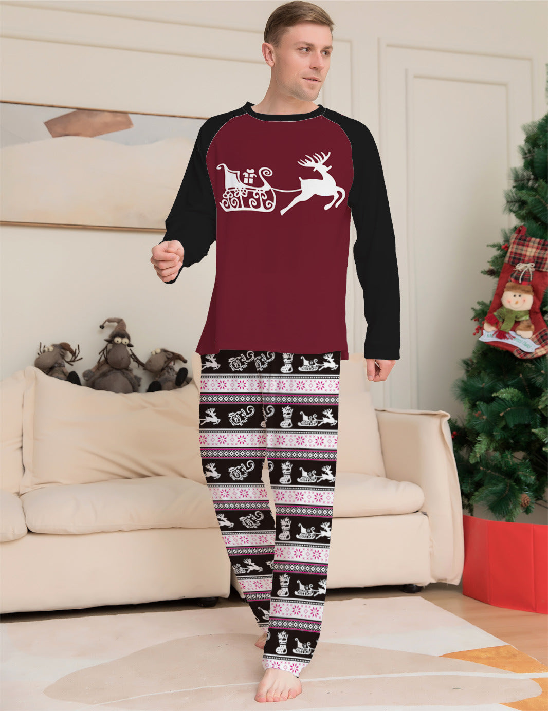 Women's Fashion Deer Pattern With Stripes Letter Printing Christmas Parent-child Suit