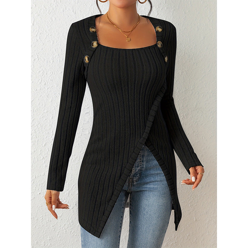 Woman Square-neck Off-shoulder Slit Sweater