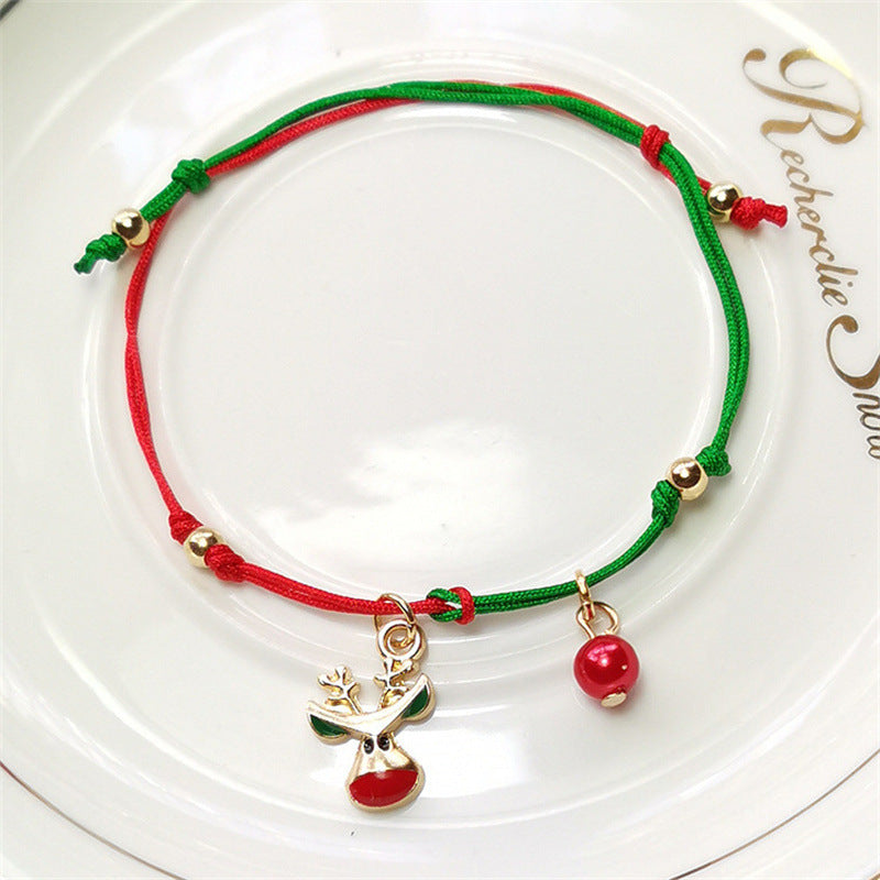 Cross-border New Arrival Christmas Ornaments All-match Santa Claus Snowflake Elk Bracelet Hand-woven Bracelet For Women Wholesale