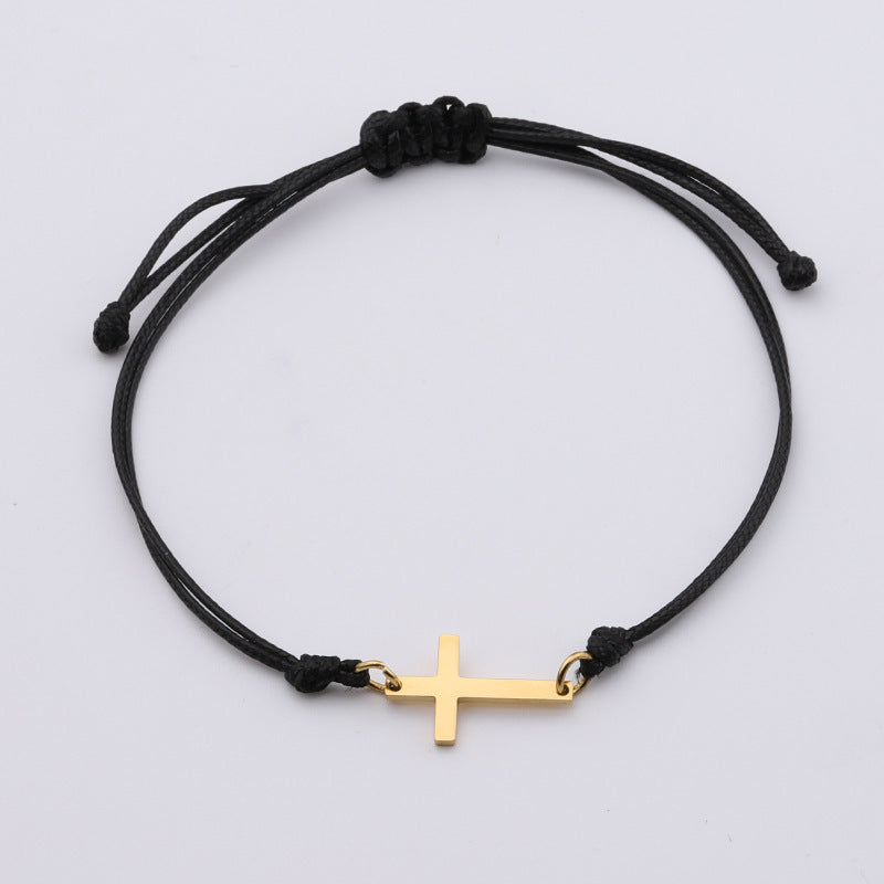 Braided Christmas Stainless Steel Mirror Cross Bracelet