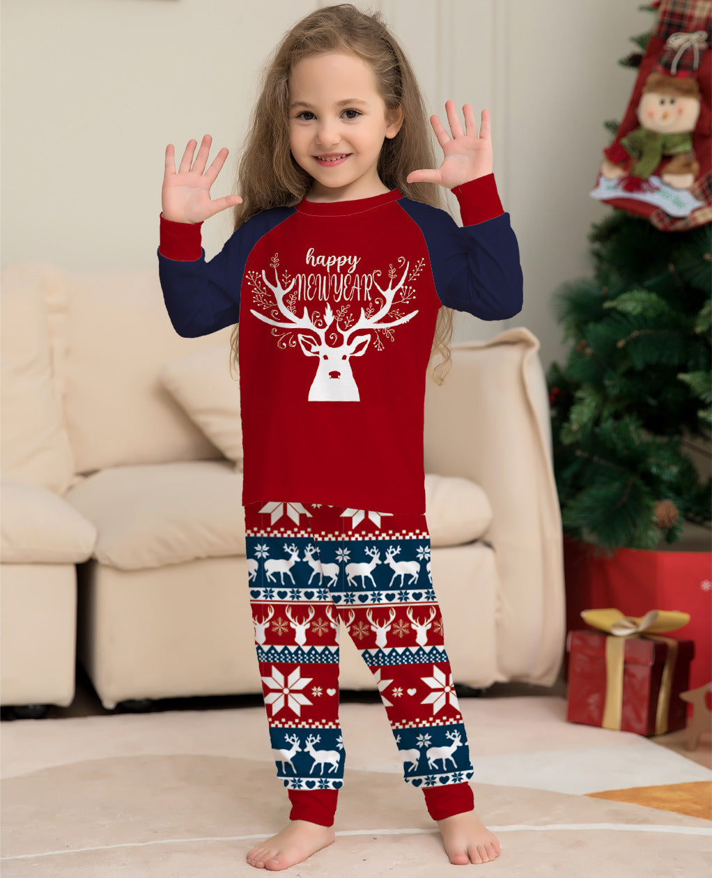 Color Matching Elk Christmas Parent-child Wear Homewear Pajamas Suit