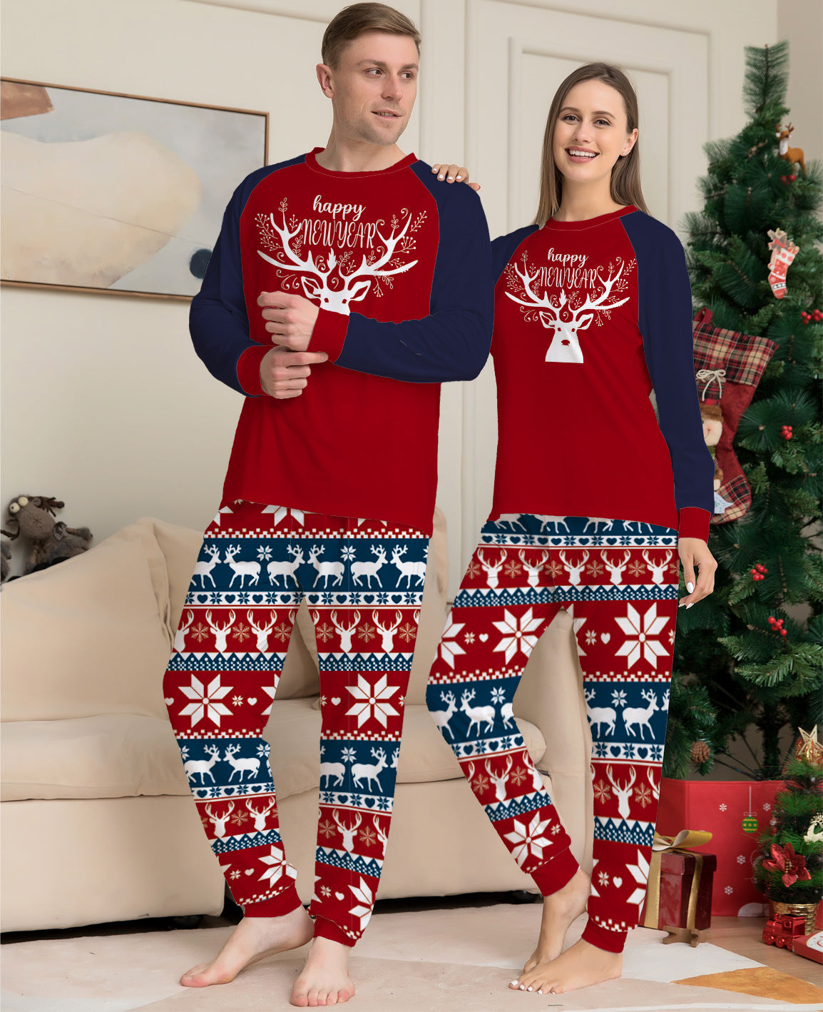 Color Matching Elk Christmas Parent-child Wear Homewear Pajamas Suit