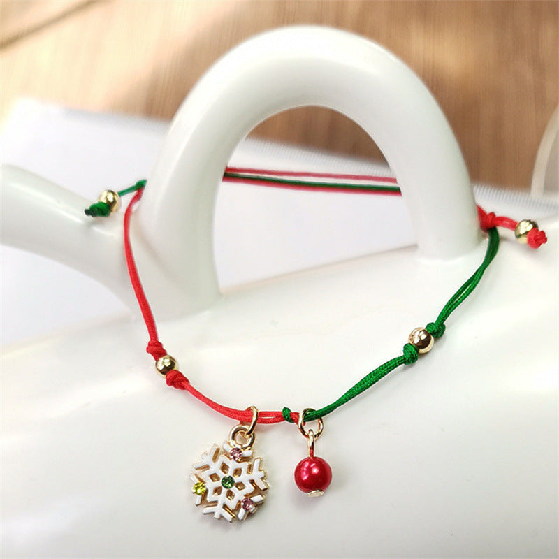 Cross-border New Arrival Christmas Ornaments All-match Santa Claus Snowflake Elk Bracelet Hand-woven Bracelet For Women Wholesale