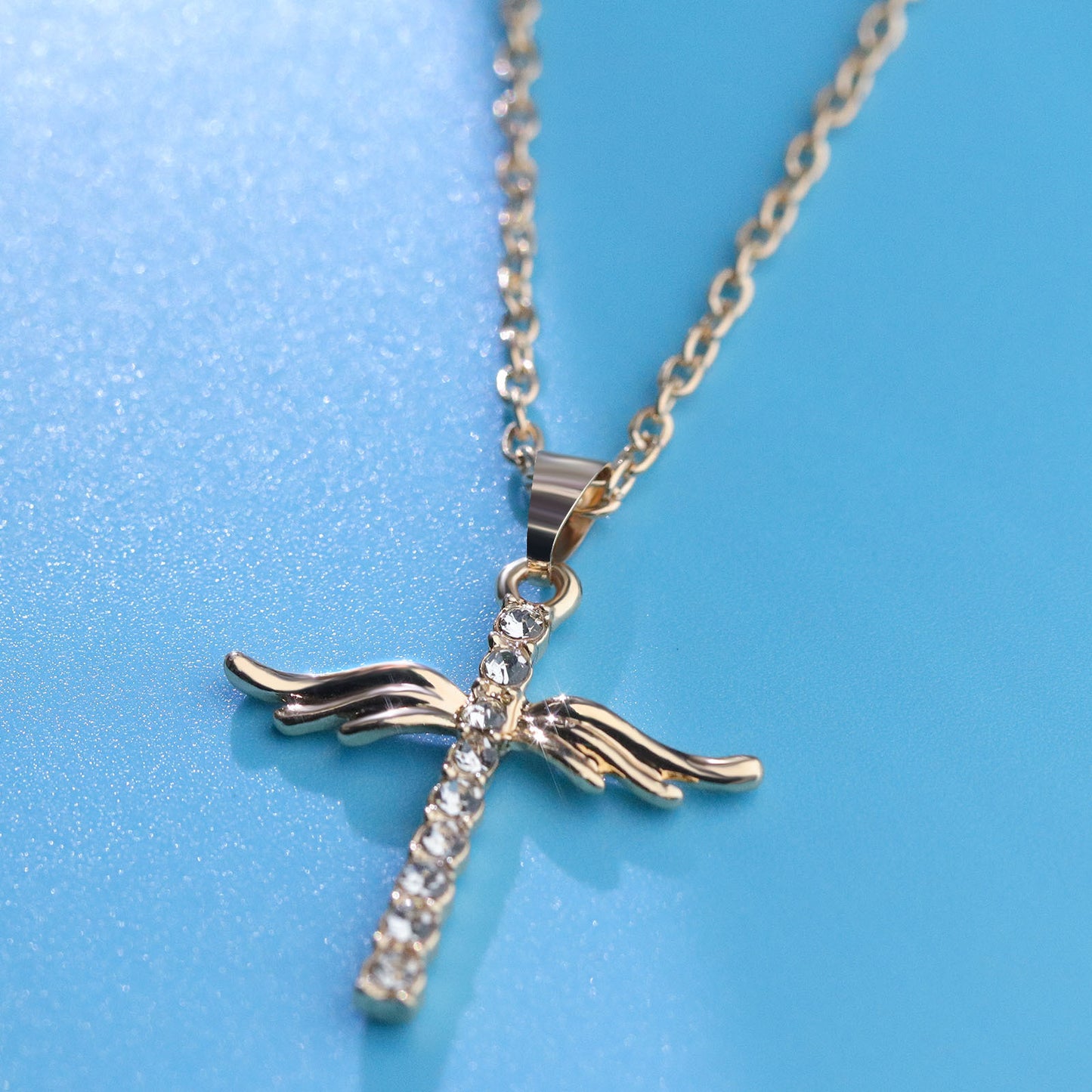 Simple Cross Diamond Angel Wings Pendant