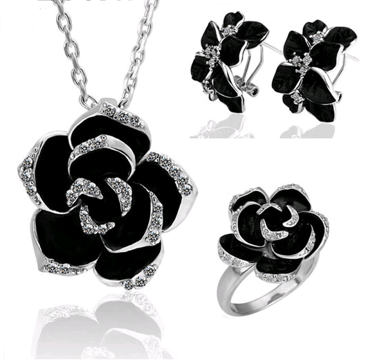 Popular jewelry camellia earrings necklace ring three-piece