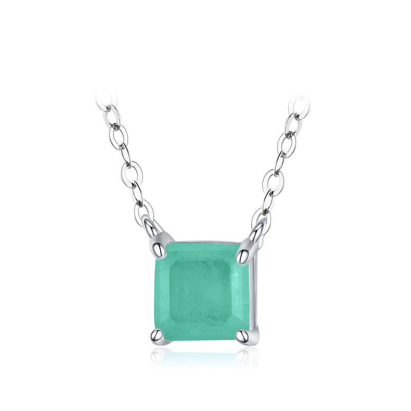 Temperament S925 Sterling Silver Imitation Paraiba Tourmaline Necklace