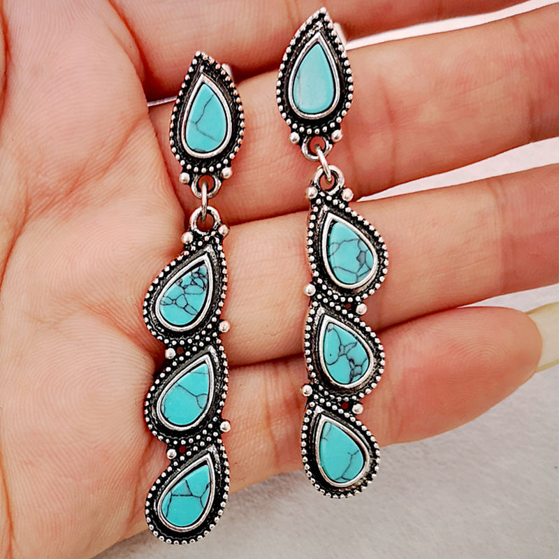 Creative tree leaf turquoise earrings