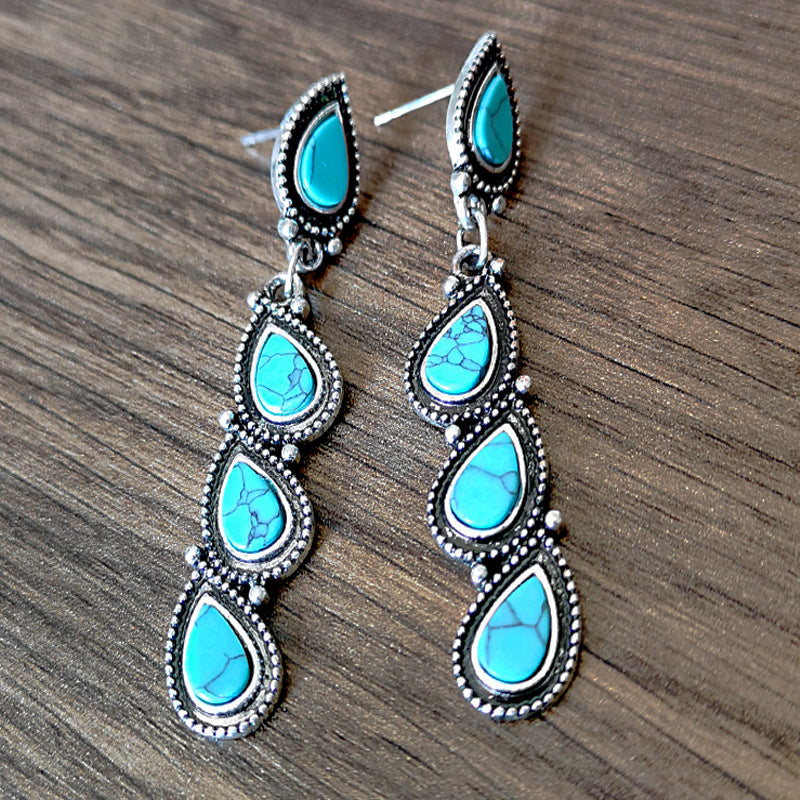 Creative tree leaf turquoise earrings