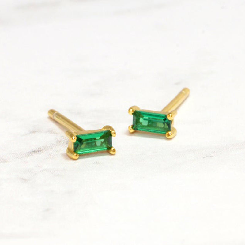 Electroplating Crystal Emerald Stud Earrings Rectangular