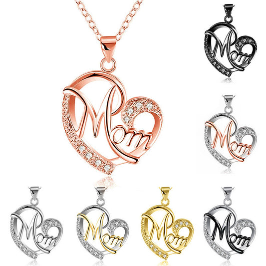 European And American Women''s Necklaces  Mom Color Separation Heart-shaped Diamonds 2021 Wish Explosive Mother'  Day Gifts Across The Border