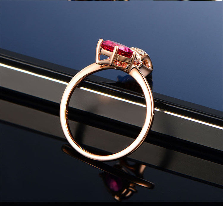 Fashion Creative Rose Gold Fox Ruby Ring