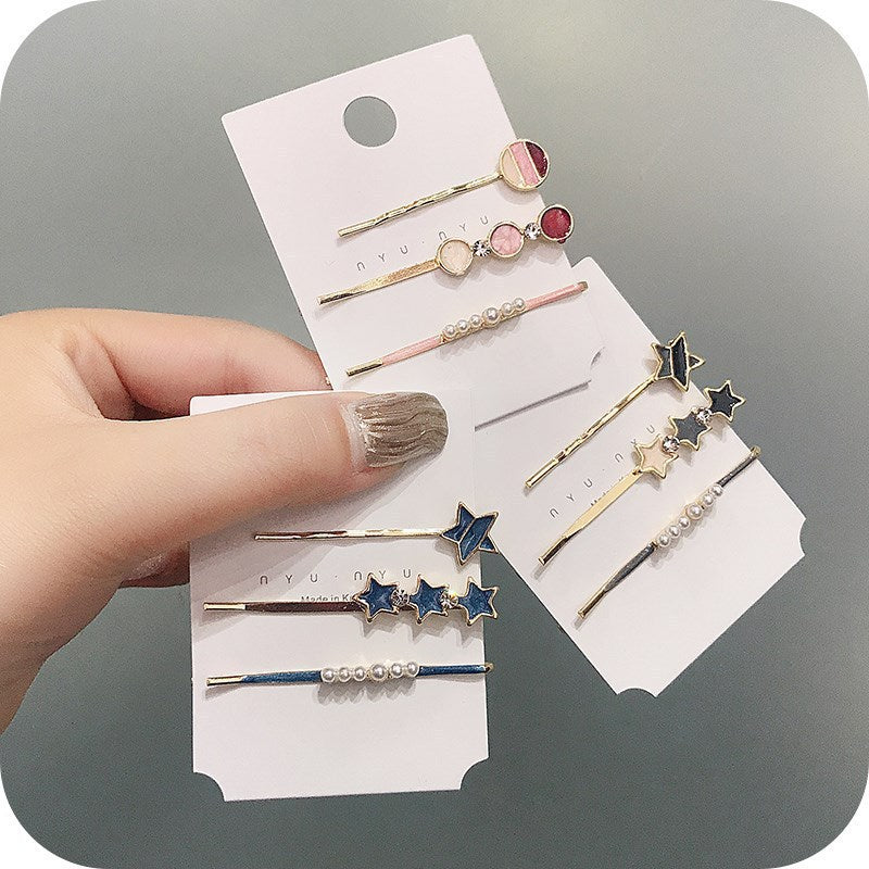 South Korea Ins Net Red Pearl Hairpin Set Hairpin Girl Word Clip Combination Side Bangs Clip Grabbing Clip