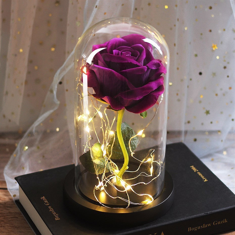 Mothers Day Wedding Favors Bridesmaid Gift Immortal Simulation Rose Glass Cover Luminous Led Ornament