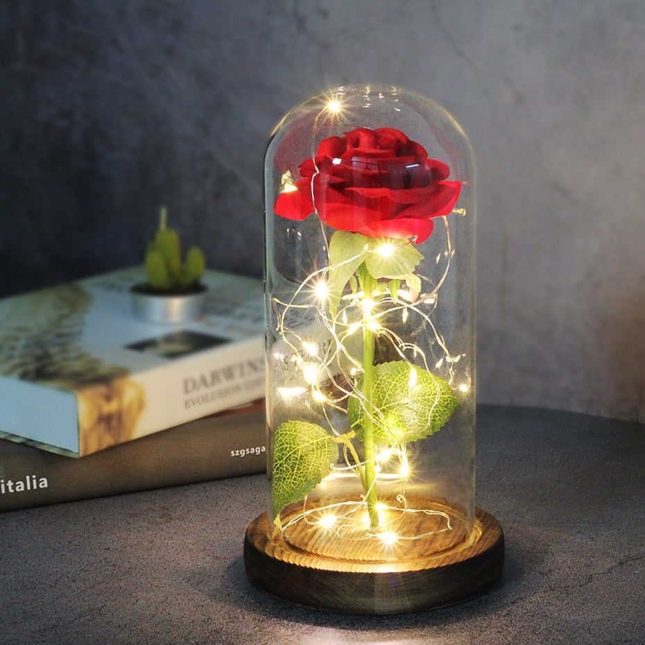 Mothers Day Wedding Favors Bridesmaid Gift Immortal Simulation Rose Glass Cover Luminous Led Ornament