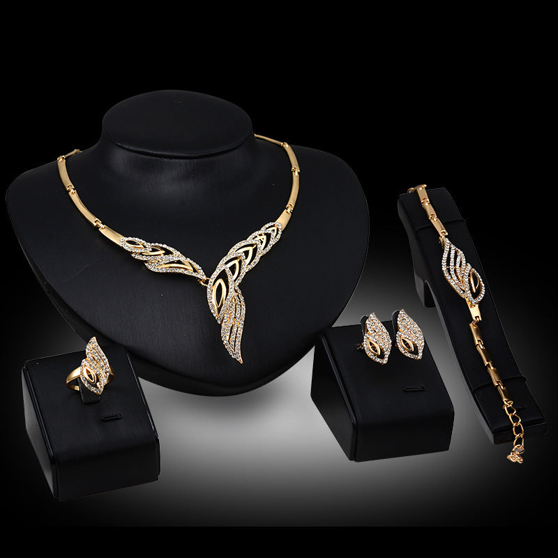 Exaggerated Bridal Gift Female Fashion Jewelry Set Necklace Earrings Ring Bracelet Four-piece Set