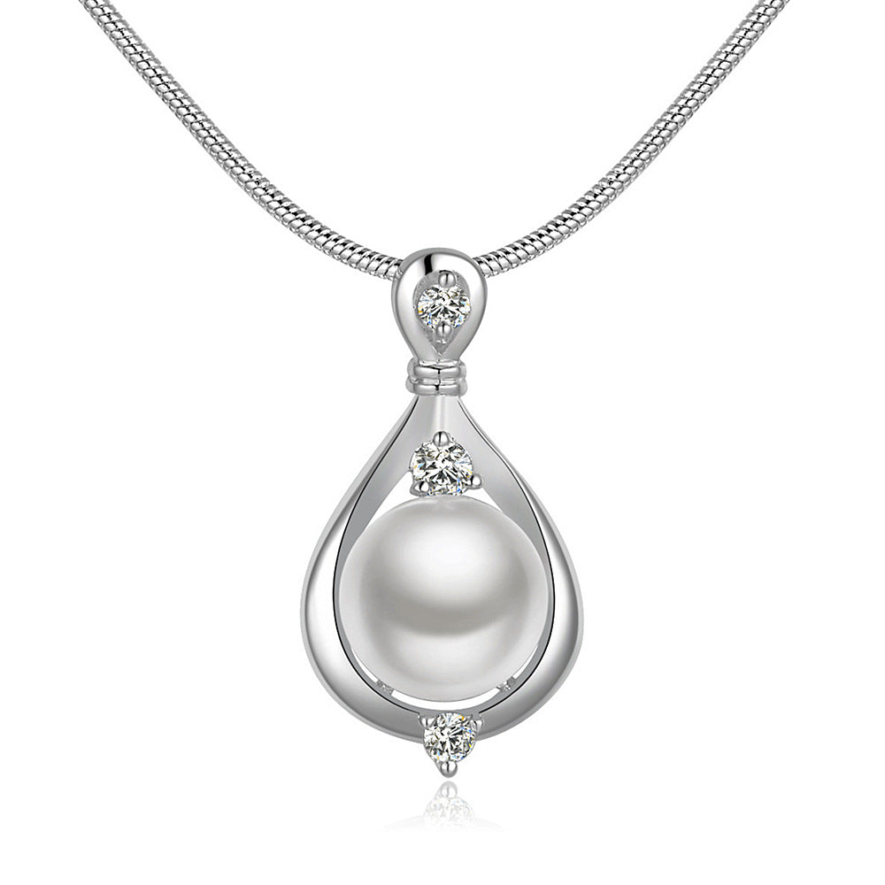 Fashion Lady Water Drop Silver Pearl Jewelry Set