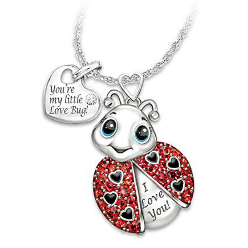 Animal Pendant Necklace Cute Ladybug Heart Shaped Red Rhinestone Letter Fashion Pendant