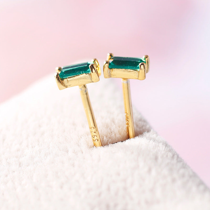 Electroplating Crystal Emerald Stud Earrings Rectangular