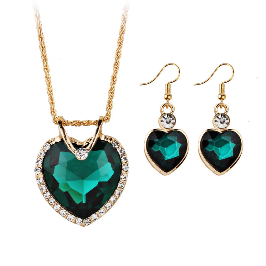 Heart-shaped zircon earrings necklace