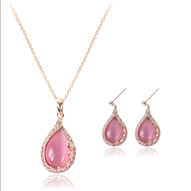 2021 new fashion European and American bride necklace earrings two sets of ladies crystal jewelry set