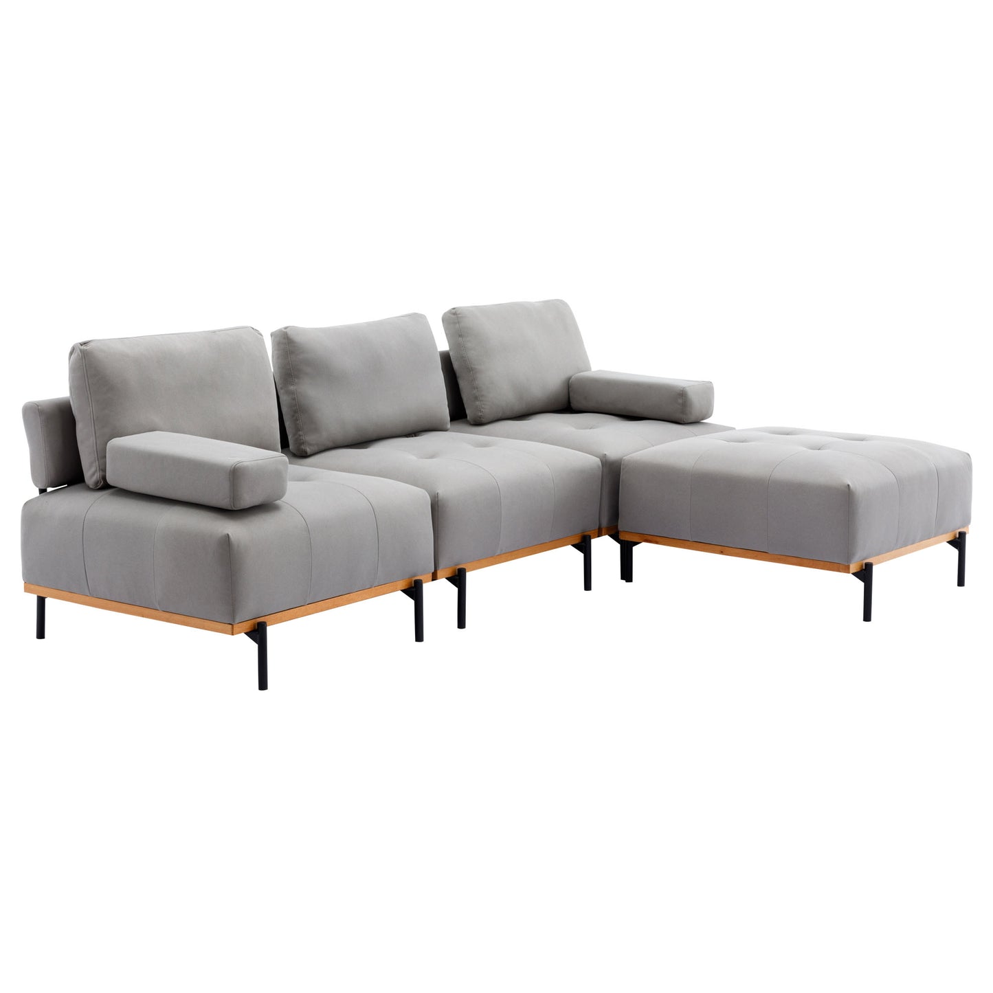 100.7&#039;&#039; L-Shape Sectional Sofa 3-Seater Couches with a Removable Ottoman, Comfortable Fabric for Living Room, Apartment, Grey