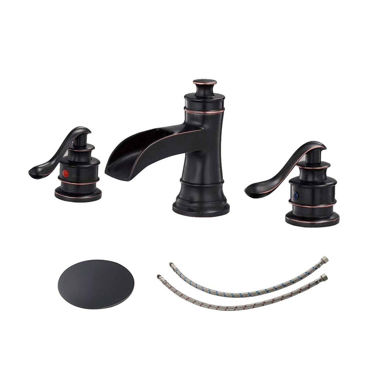 8 in. Waterfall Widespread 2-Handle Bathroom Faucet With Pop-up Drain Assembly in Oil Rubbed Bronze