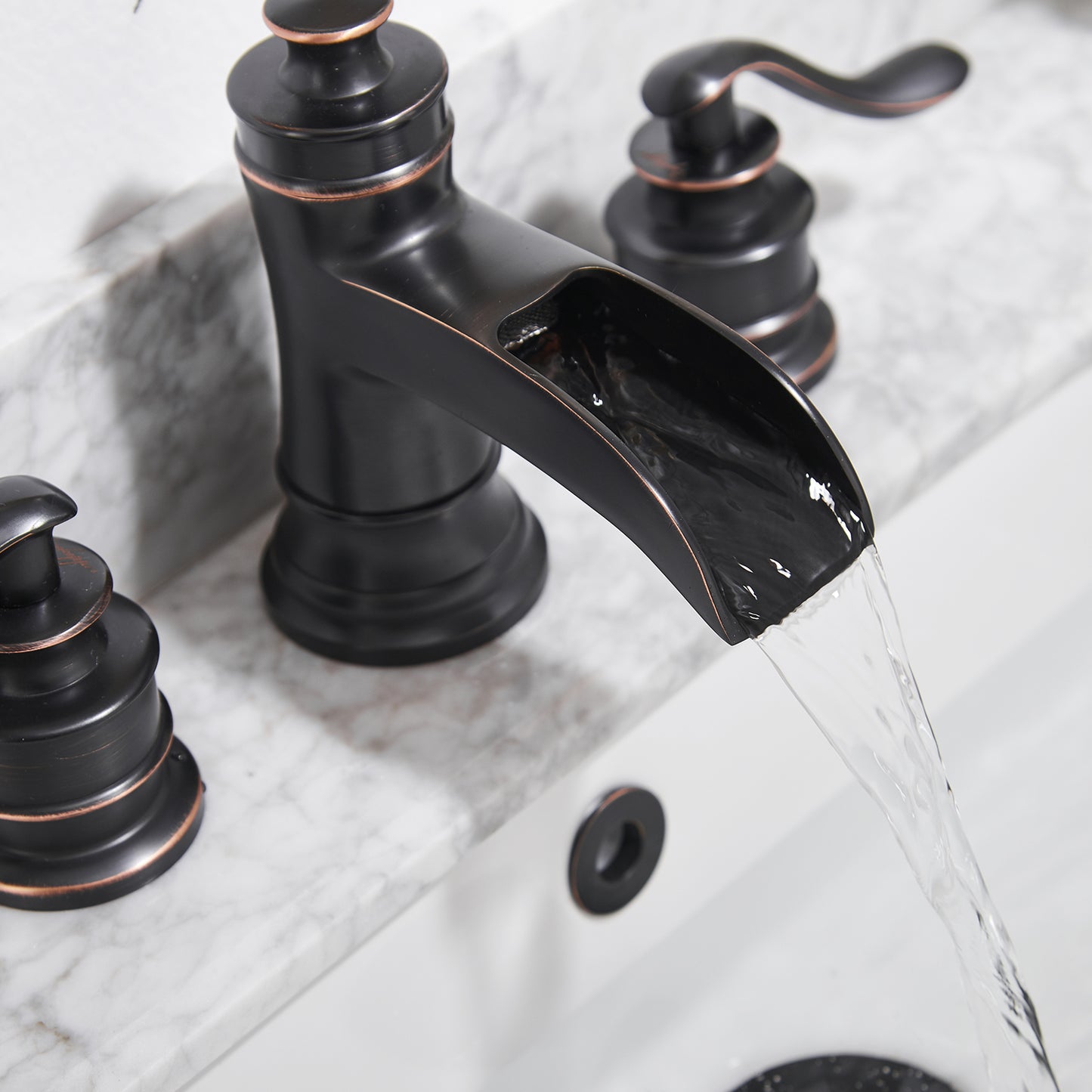 8 in. Waterfall Widespread 2-Handle Bathroom Faucet With Pop-up Drain Assembly in Oil Rubbed Bronze