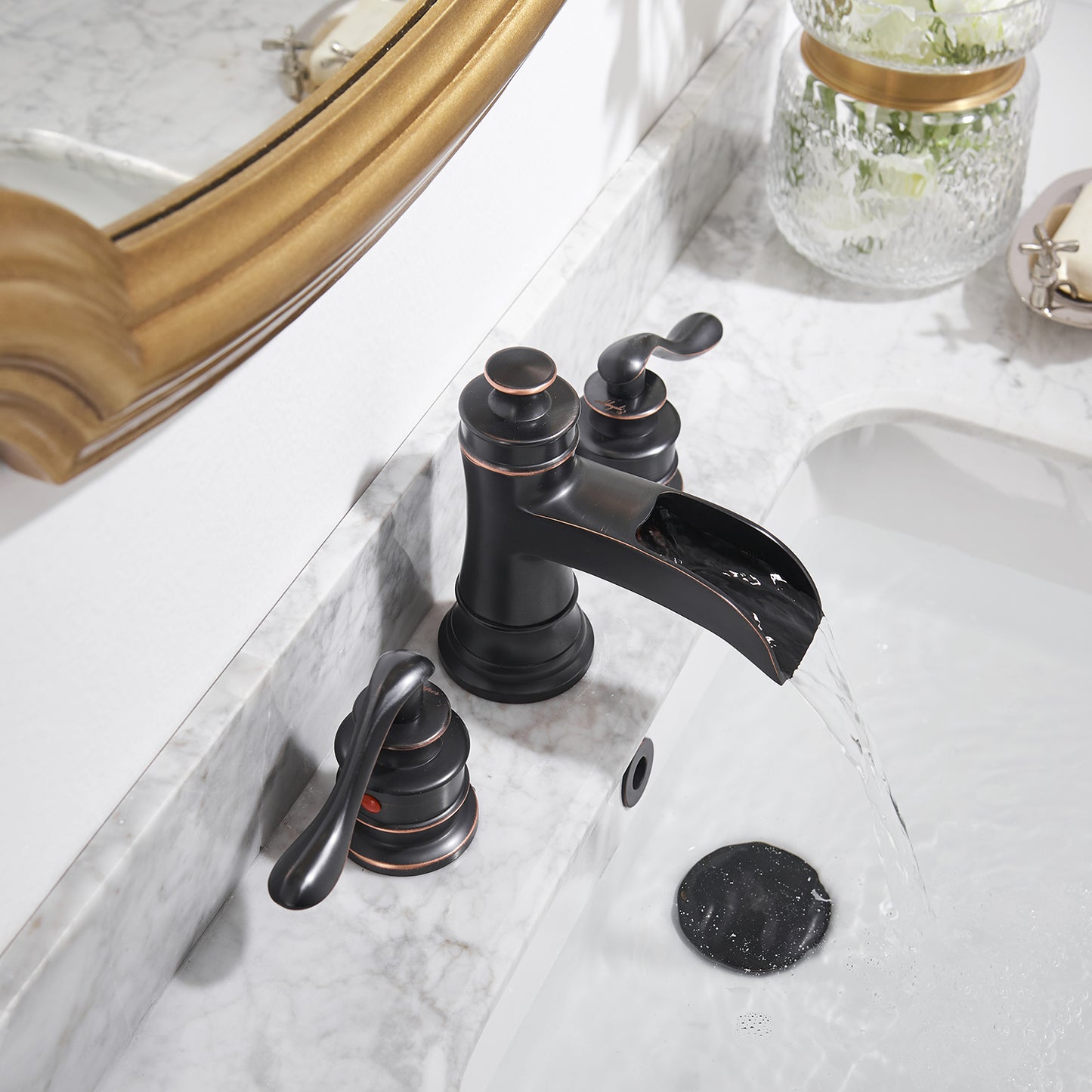 8 in. Waterfall Widespread 2-Handle Bathroom Faucet With Pop-up Drain Assembly in Oil Rubbed Bronze