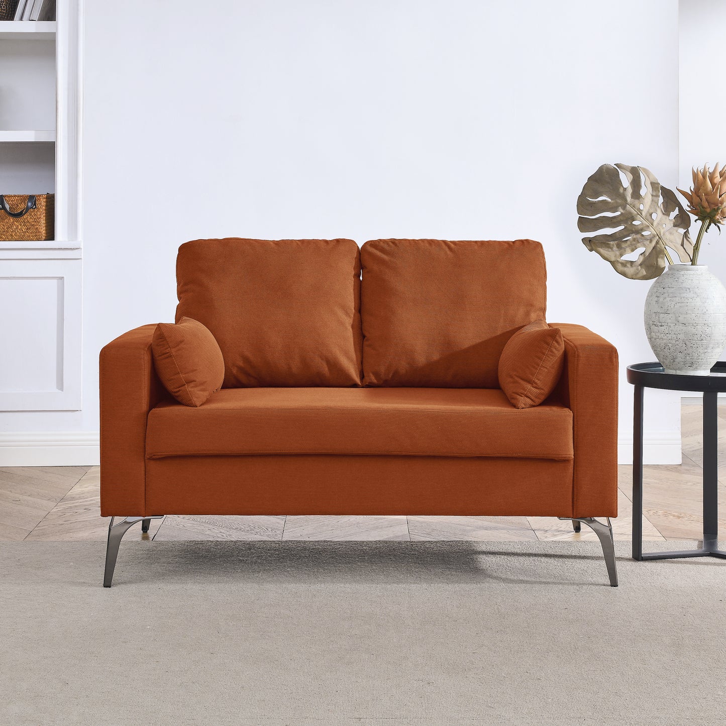 Loveseat Living Room Sofa,with Square Arms and Tight Back, with Two Small Pillows,Corduroy Orange