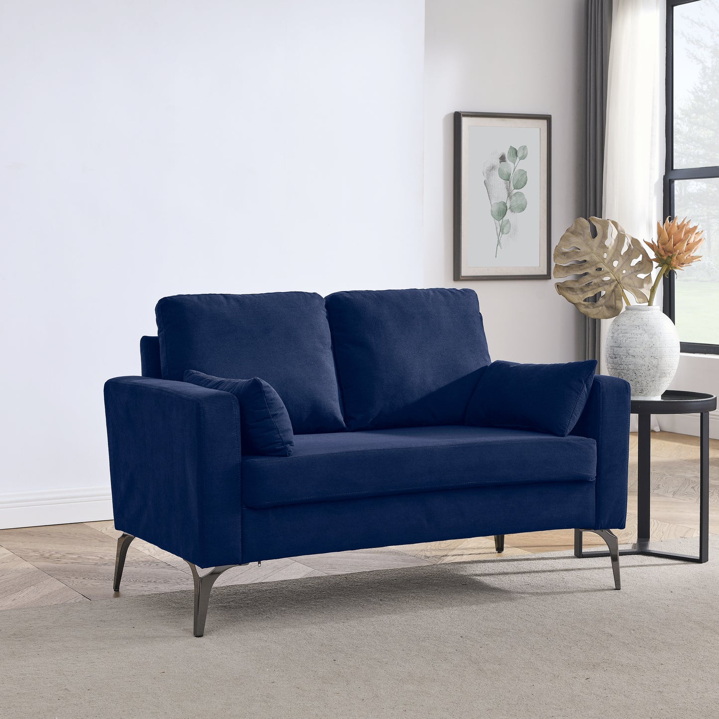 Sofa Chair,with Square Arms and Tight Back ,Corduroy Navy