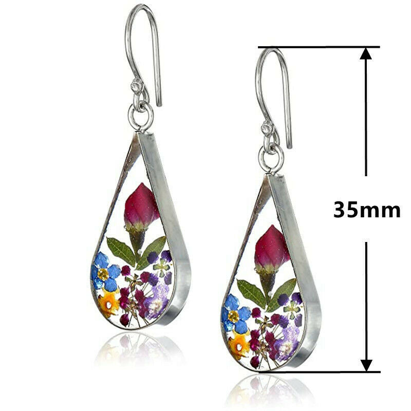 Drop-shaped Rose Dry Flower Earrings