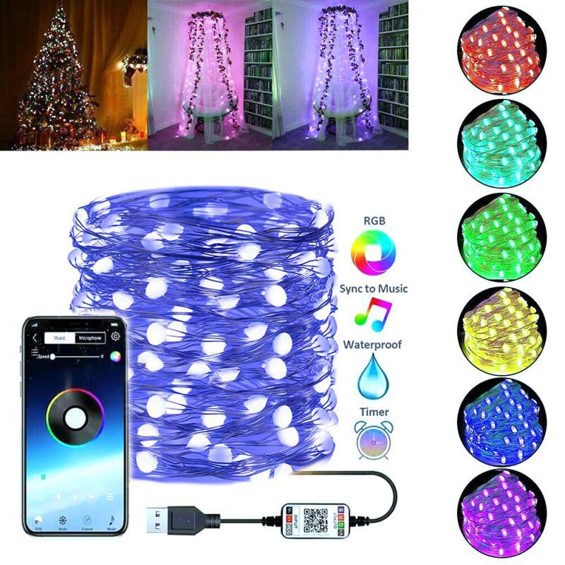 Bluetooth Copper Wire Light String Mobile APP Colorful Synchronization Wireless Intelligent Music Sound Control Christmas Tree Holiday Decoration Lights